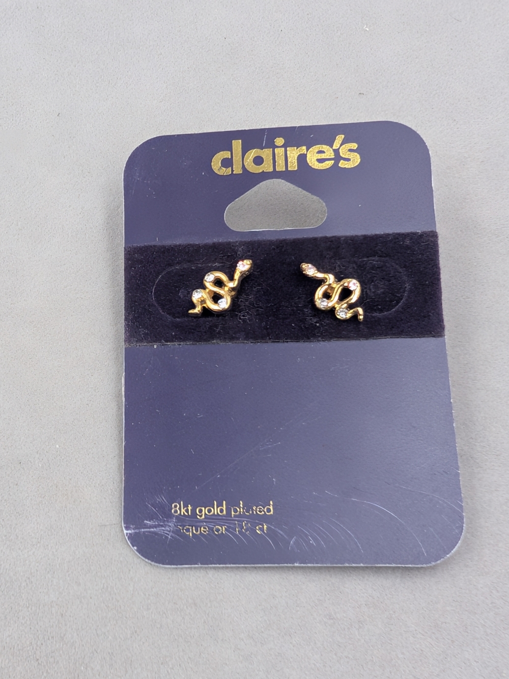 Claire’s Gold Plated Crystal Snake Serpent Stud Earrings NWT | M274